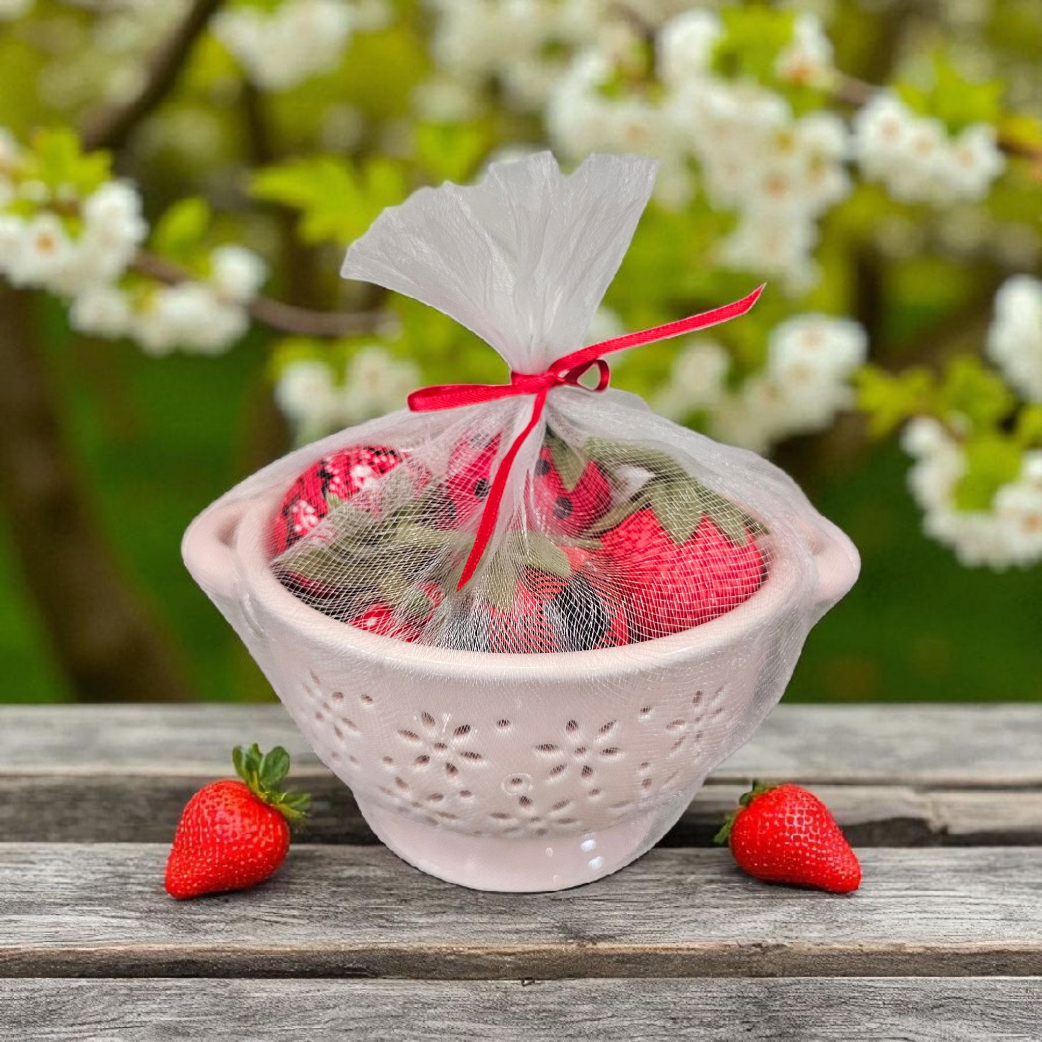 Strawberries in Pink Colander