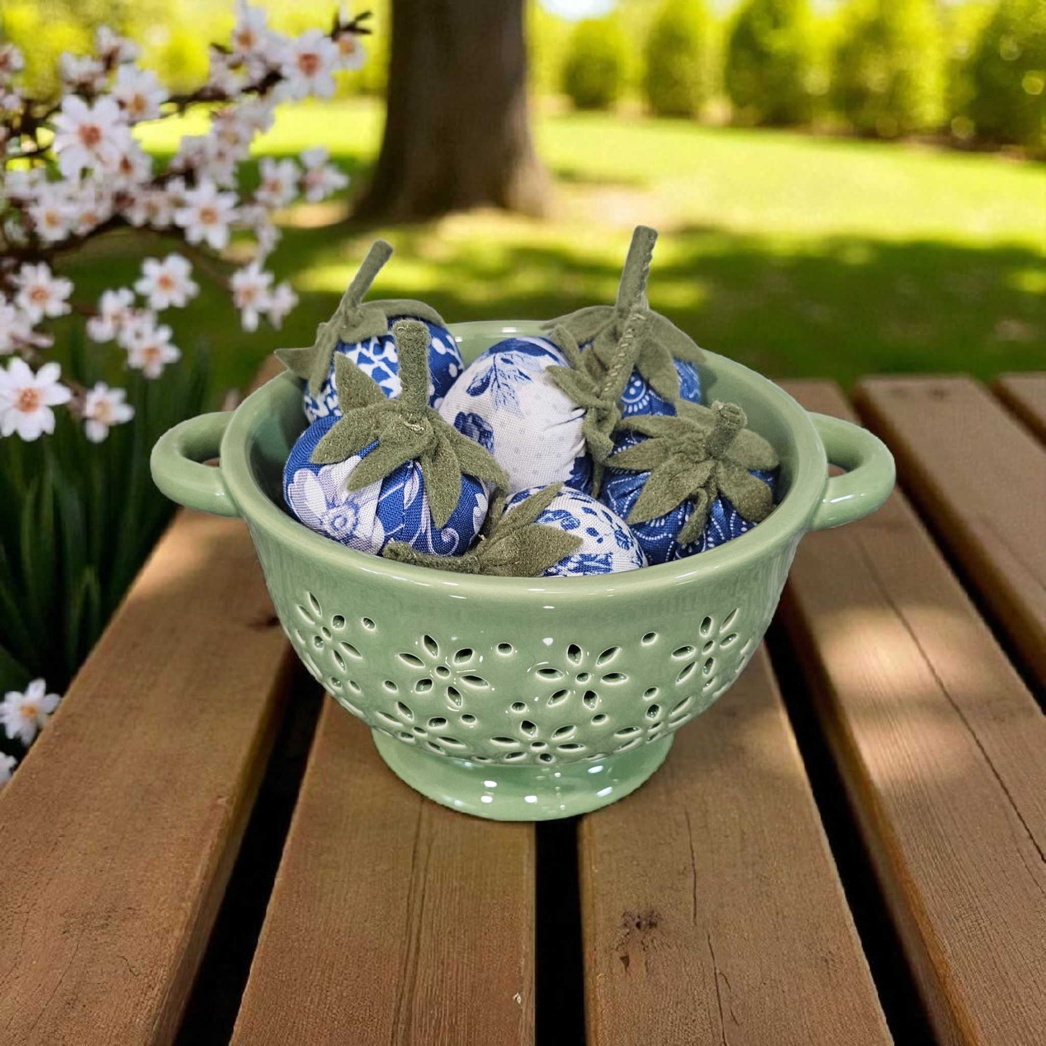 Strawberries in Green Colander