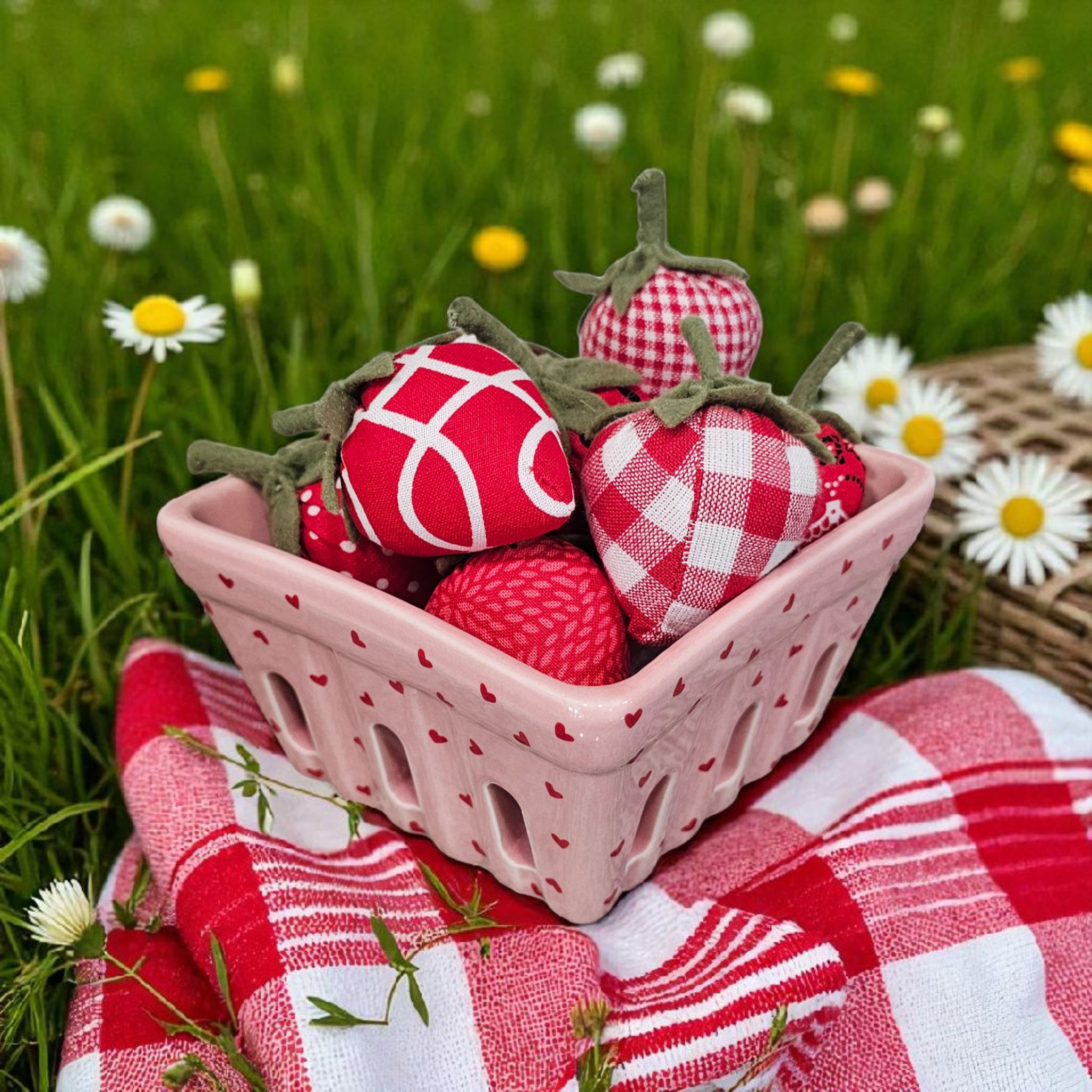 Strawberries in Pink Ceramic Berry Basket