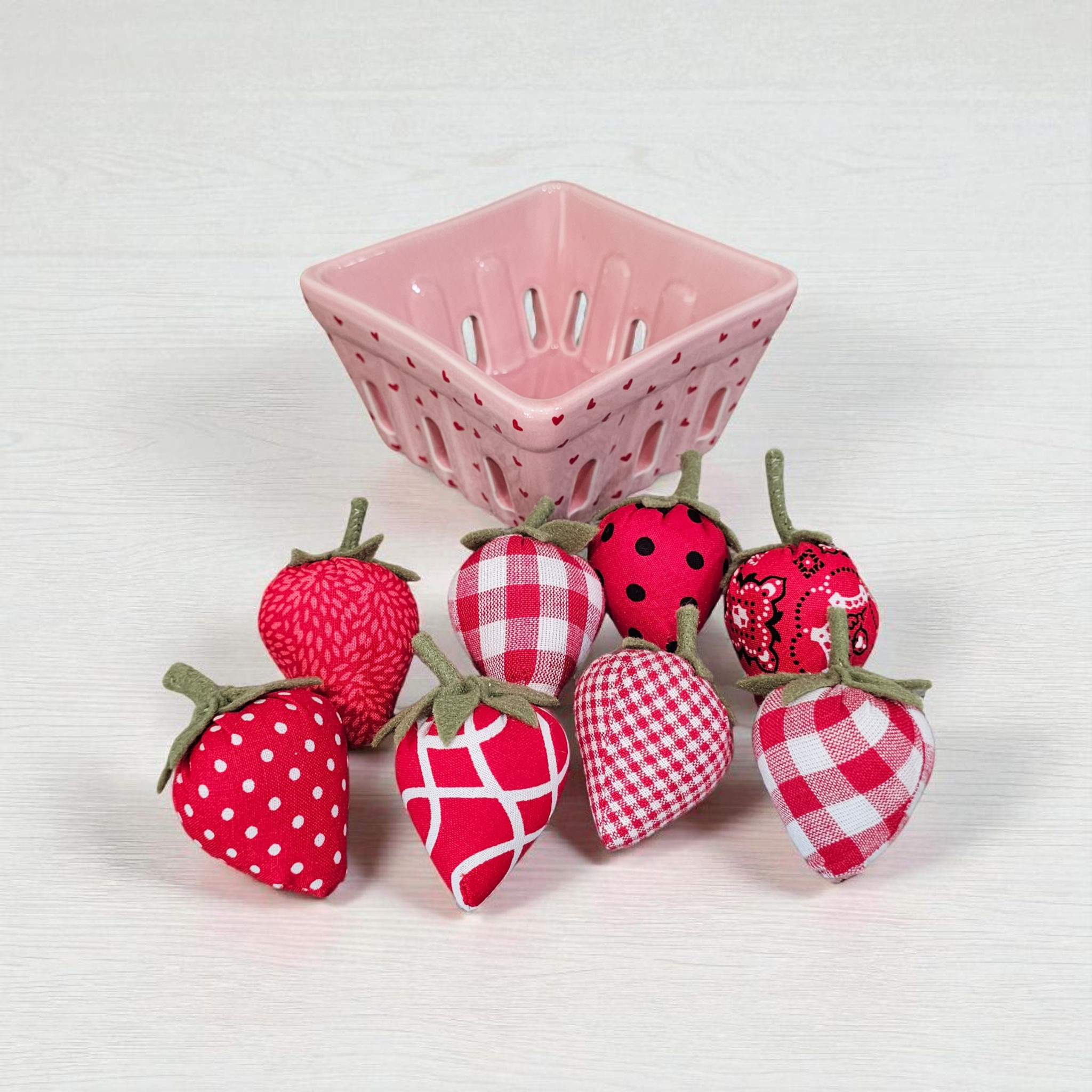 Strawberries in Pink Ceramic Berry Basket