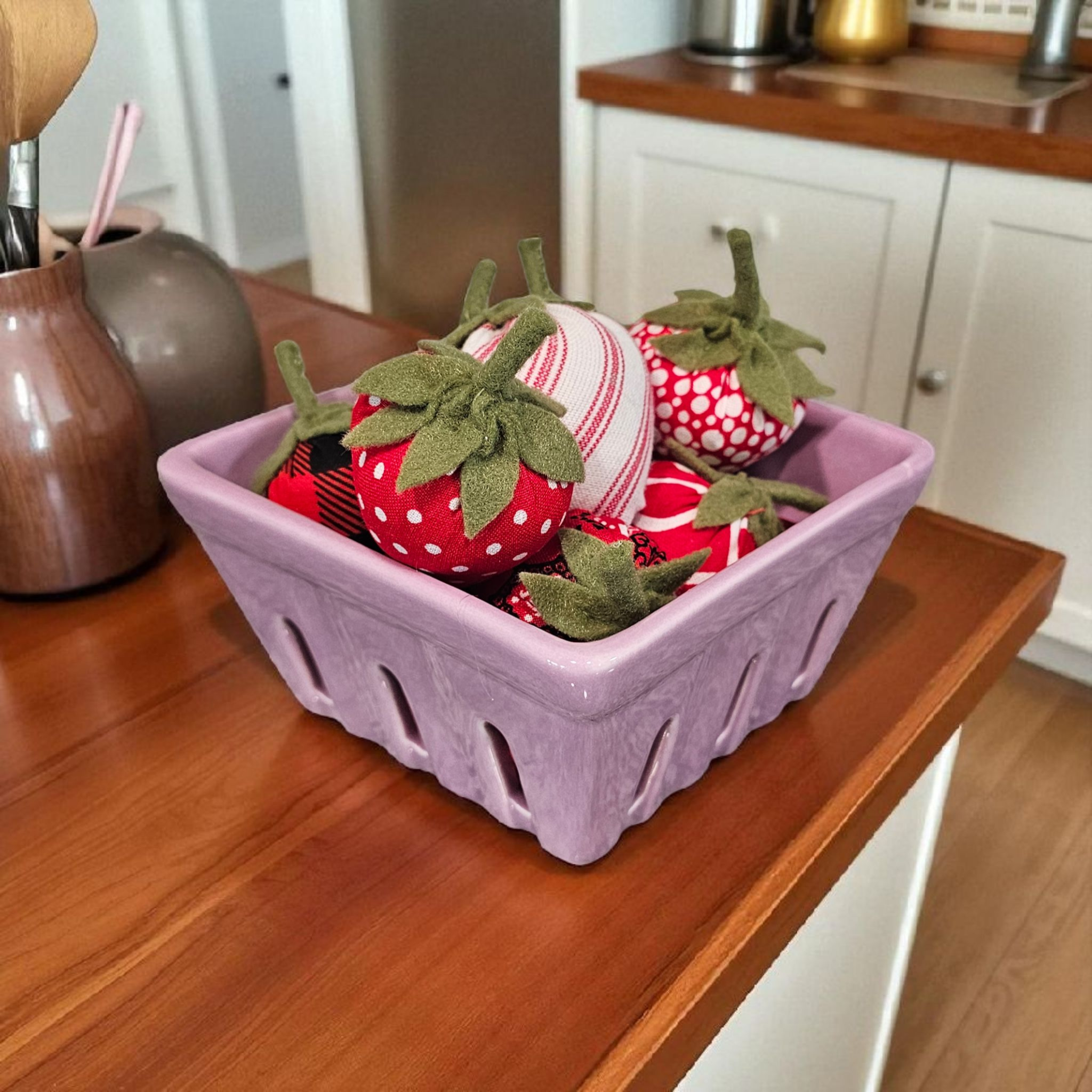 Strawberries in Lavender Ceramic Berry Basket