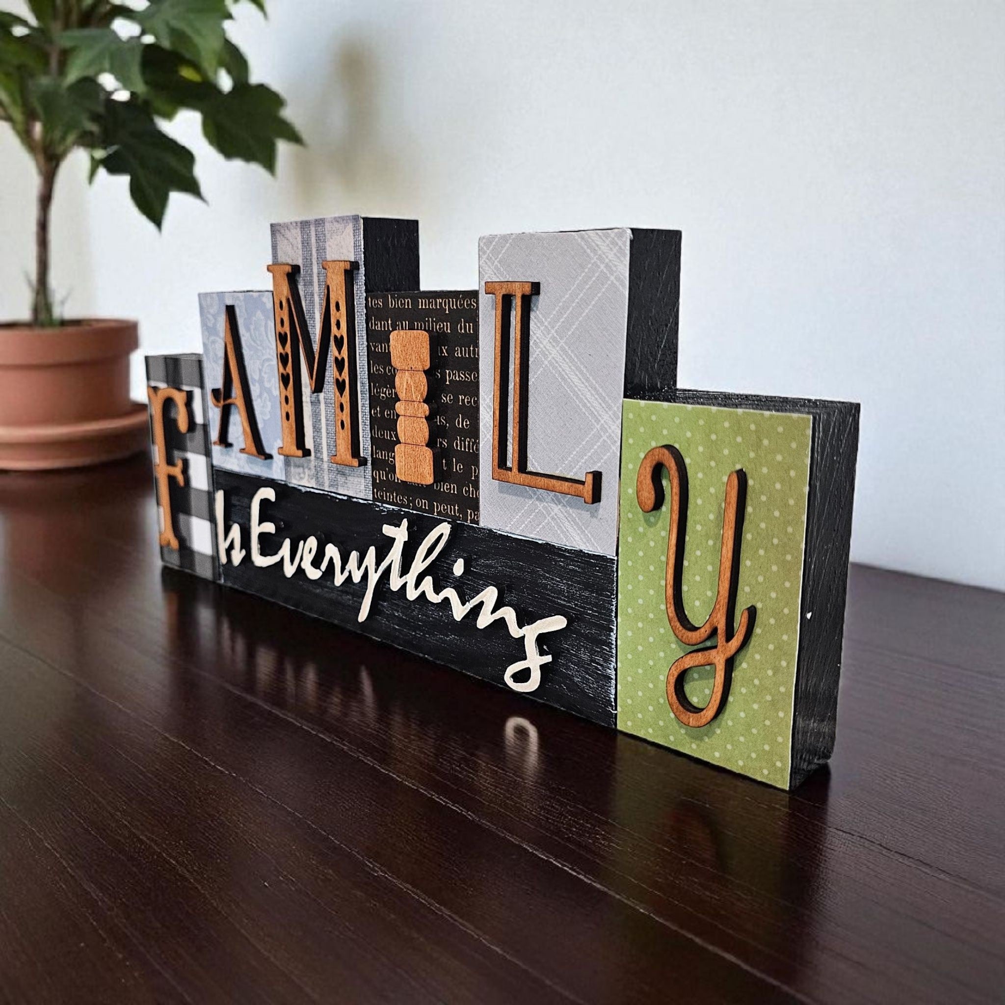 Family is Everything Word Blocks Tabletop Decor