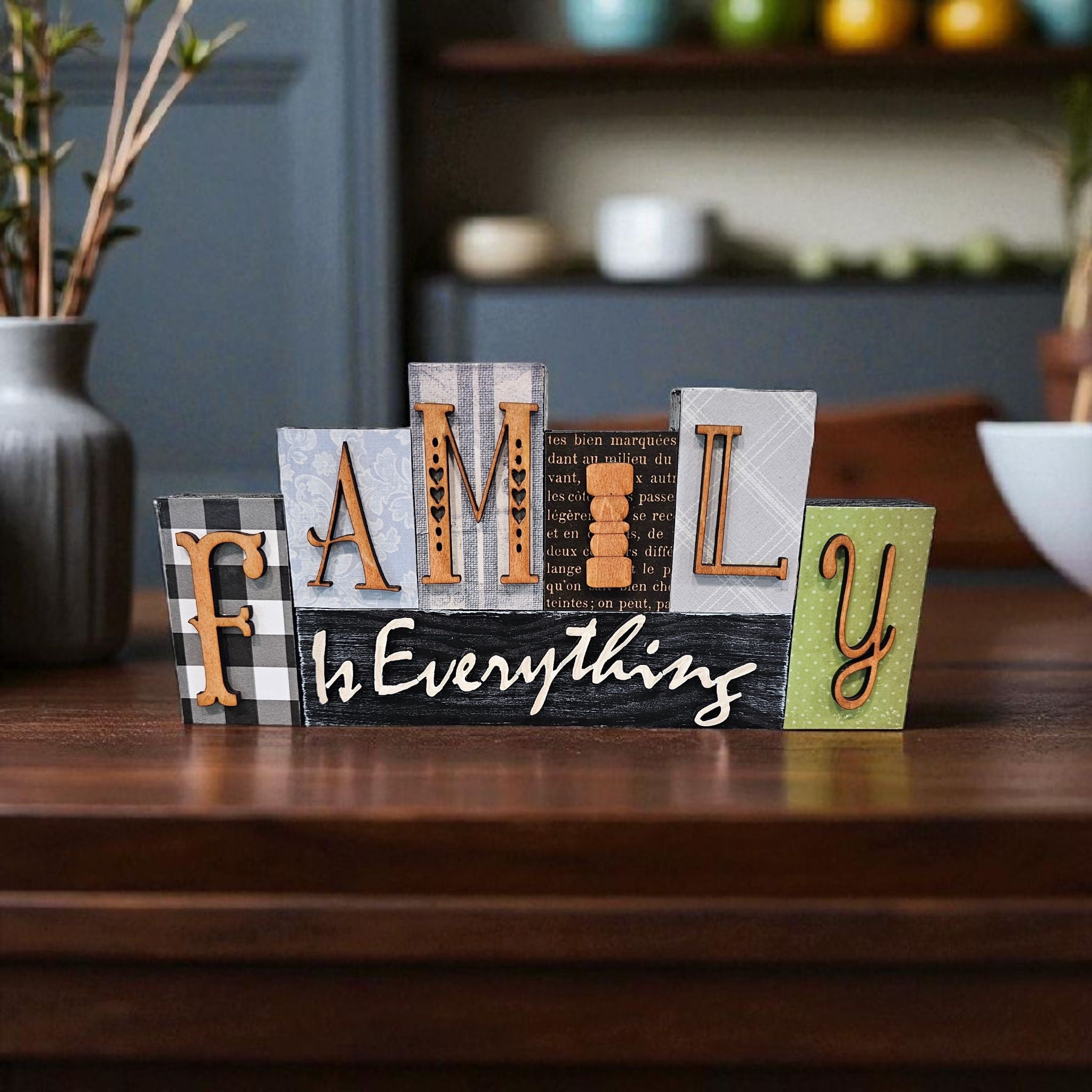 Family is Everything Word Blocks Tabletop Decor